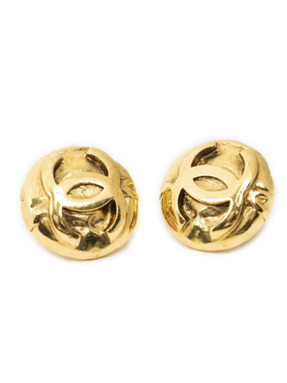 Chanel CC Logo Round Clip-On Earrings Gold Plated
